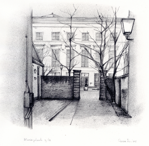 35596 Gezicht op een gedeelte van de achterzijde van het Gebouw voor Kunsten en Wetenschappen (Mariaplaats 27) te ...